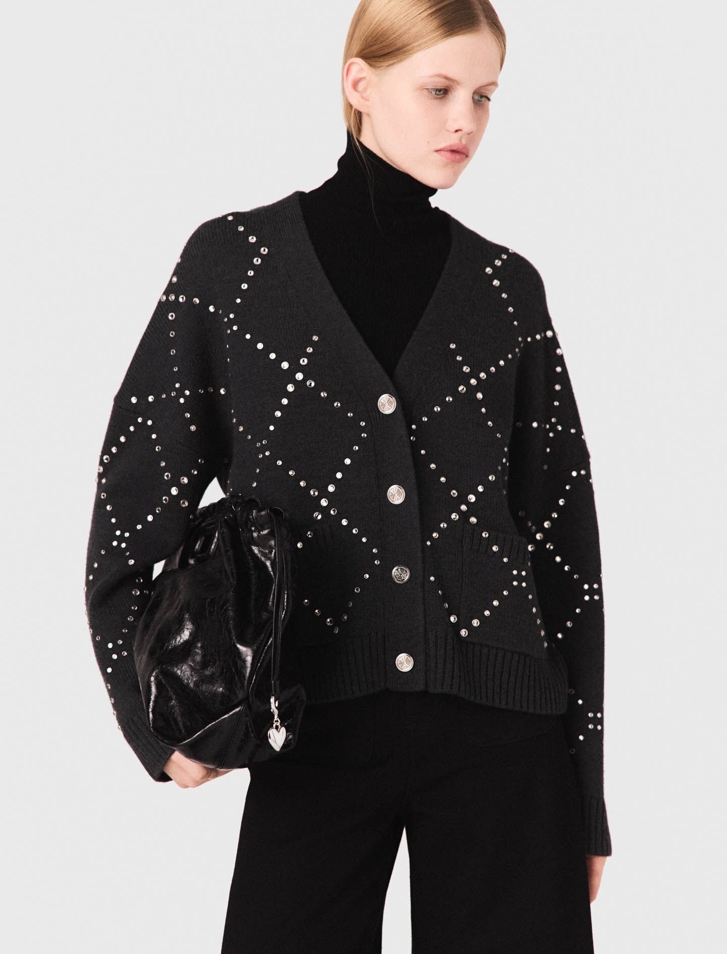 Cardigan de punto con estampado de cuadros de cristales