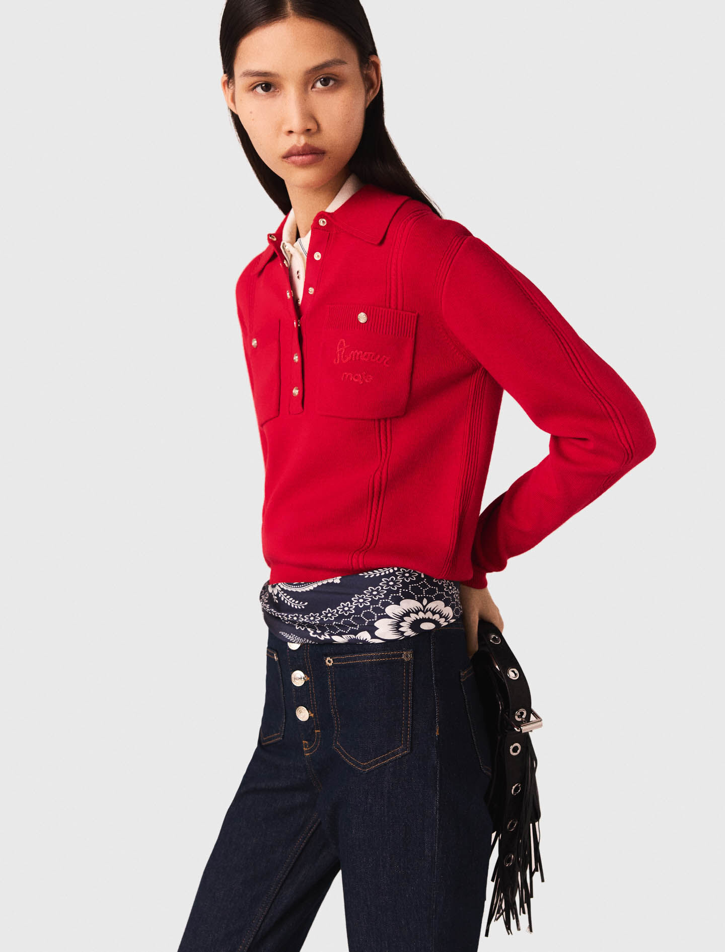 Sweater de cuello polo con bordado