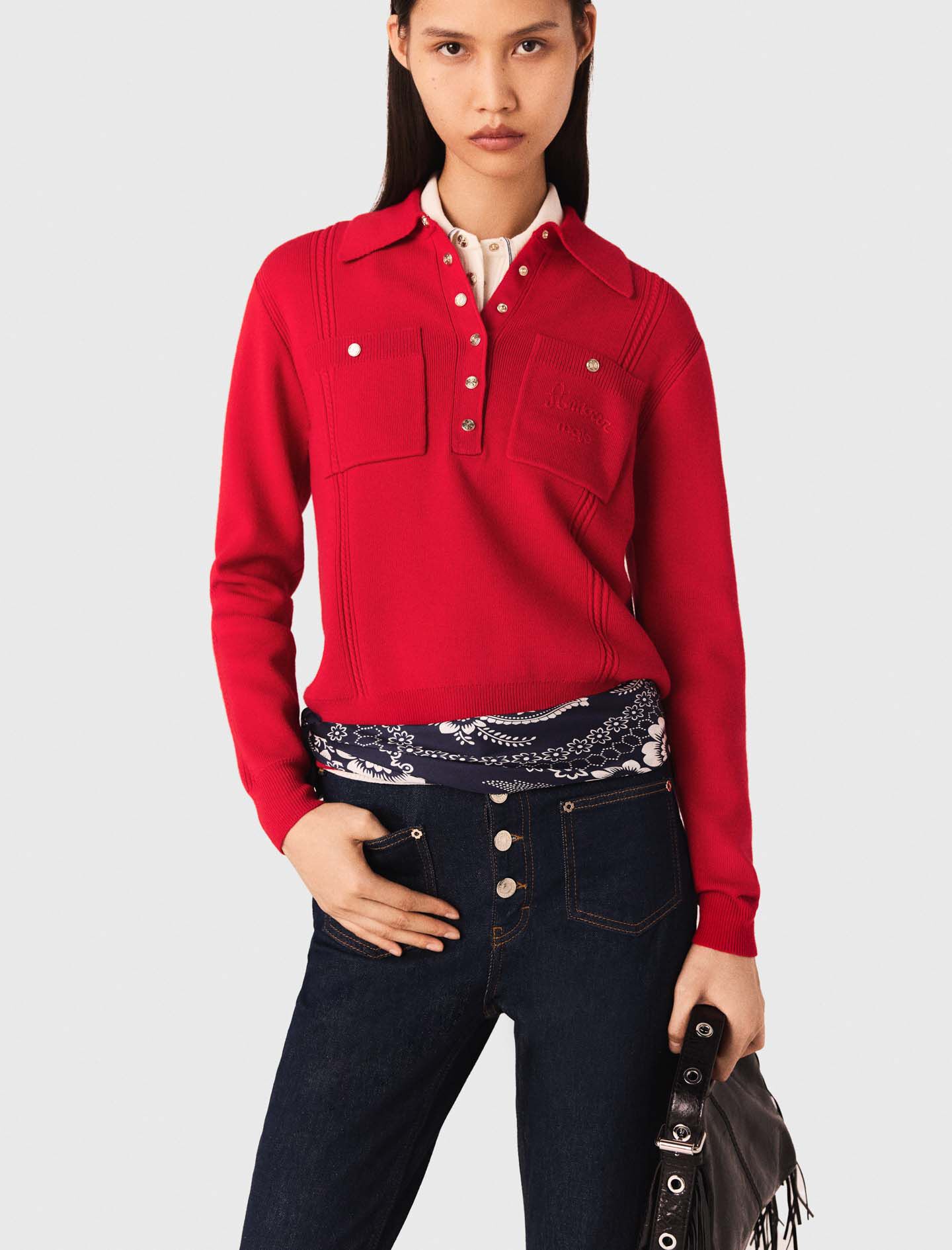 Sweater de cuello polo con bordado