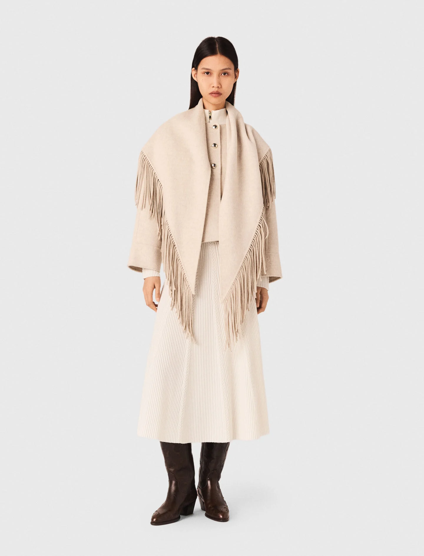 Chaqueta de lana acortada con bufanda desmontable
