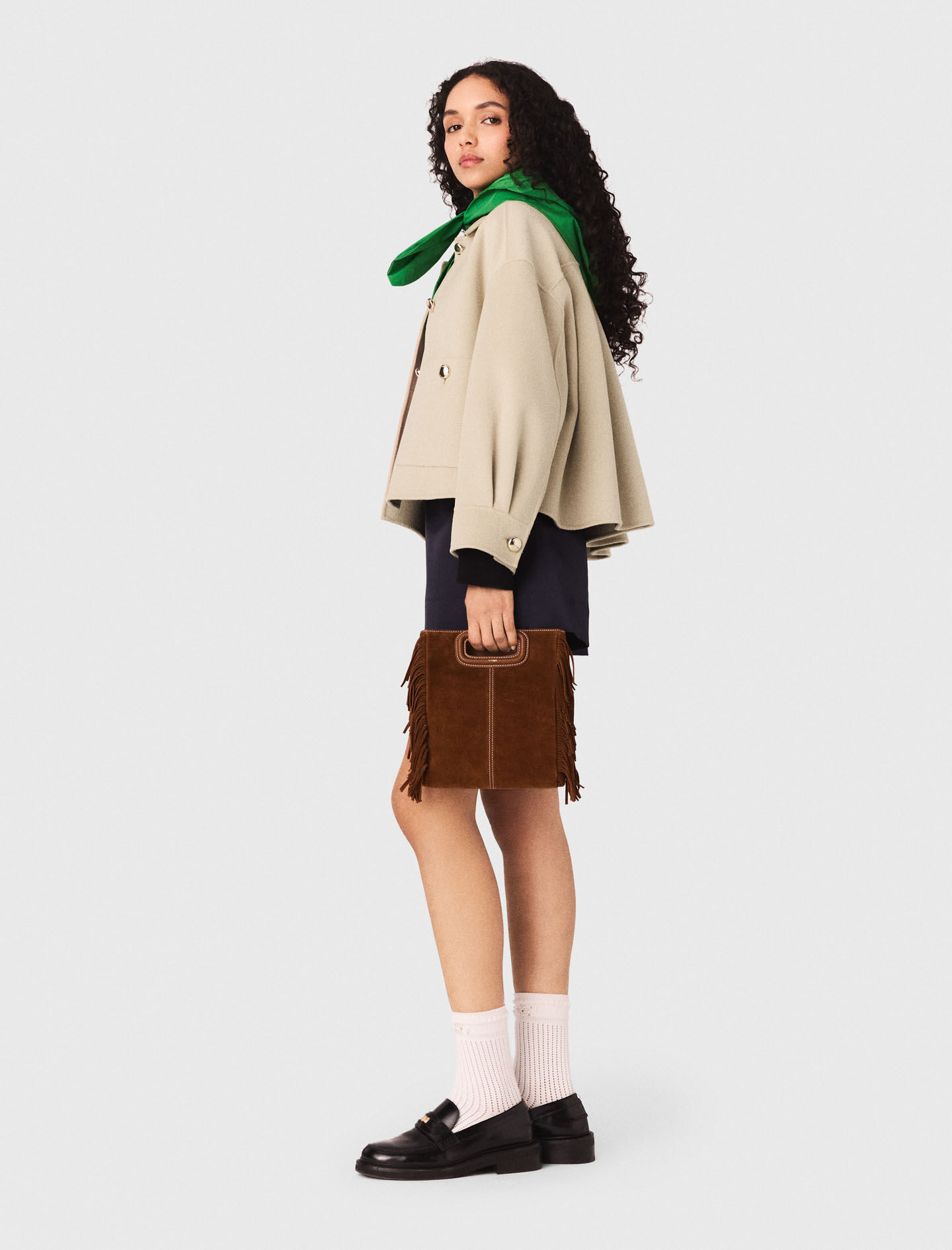 Bolso M de ante con puntadas decorativas