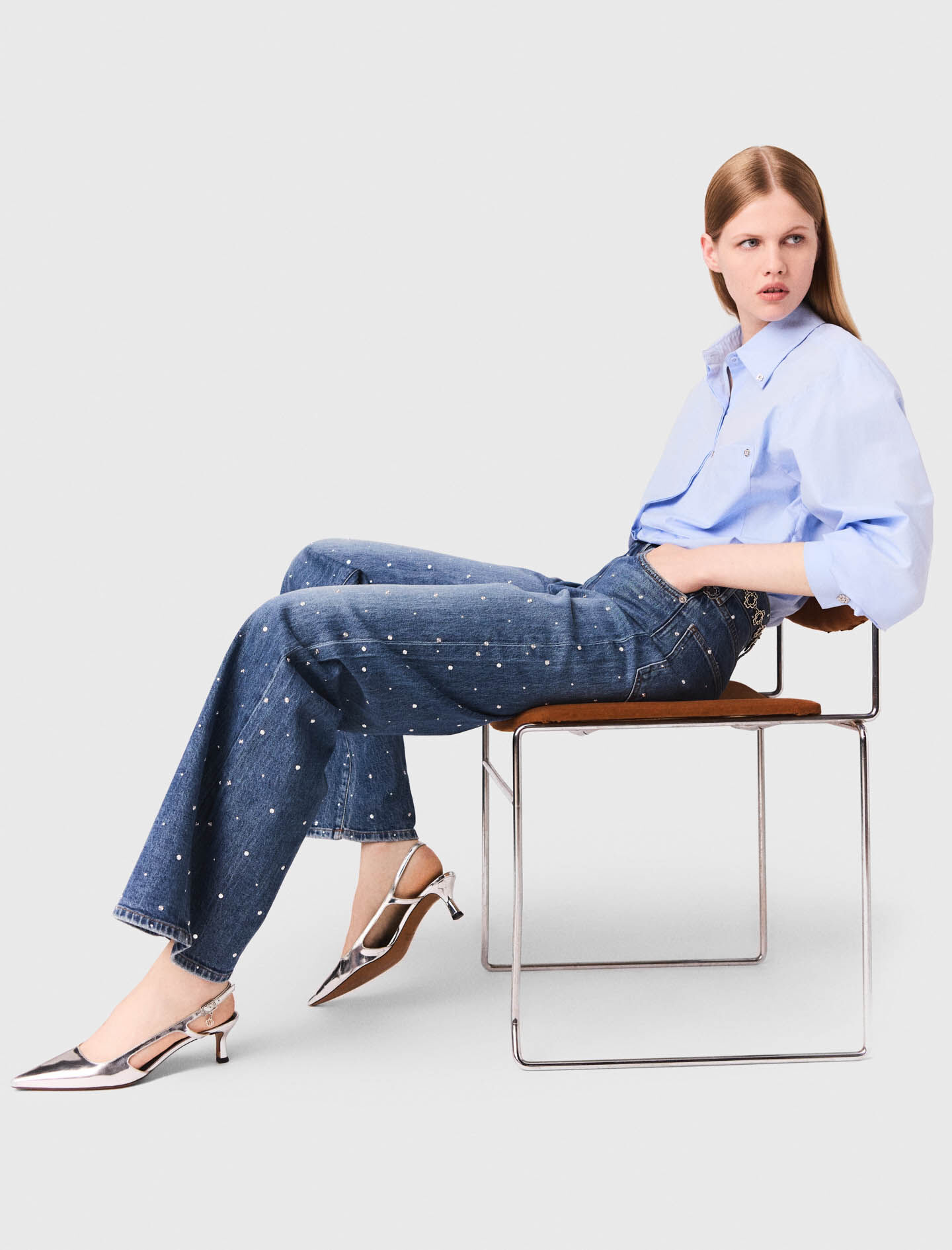Pantalones vaqueros de pierna ancha con clavos