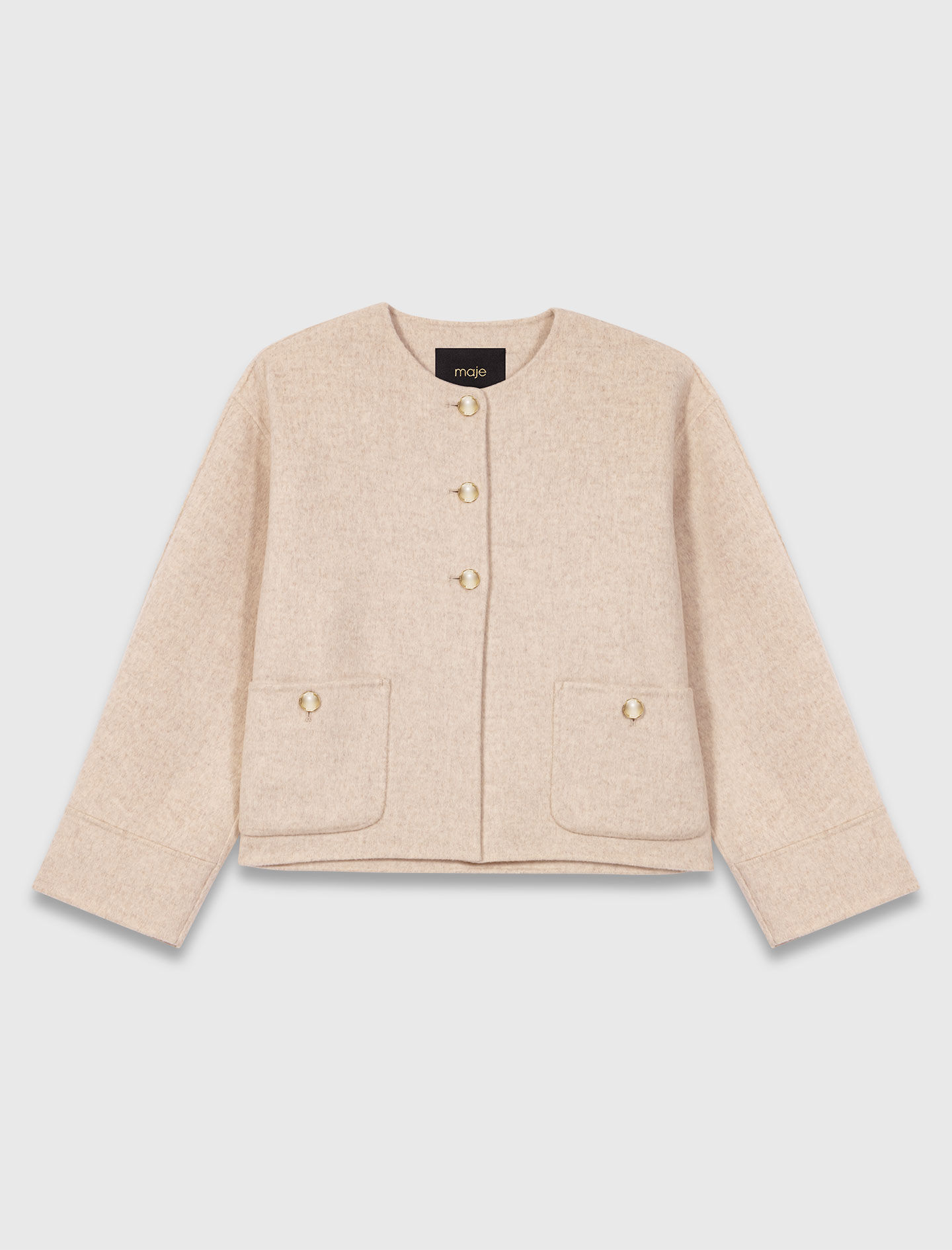 Chaqueta de lana acortada con bufanda desmontable