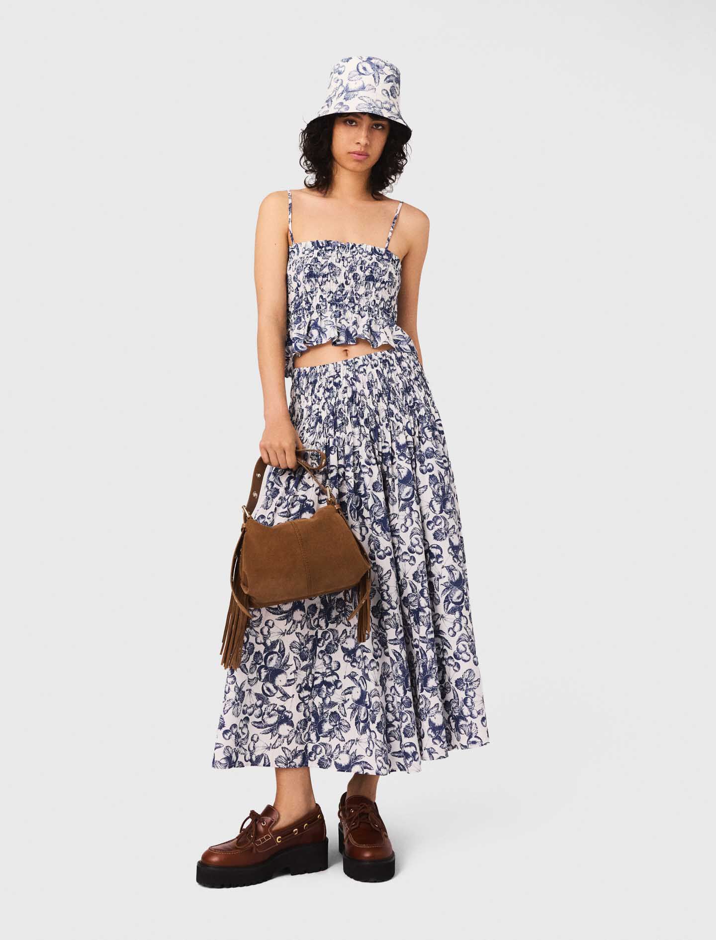 Falda maxi con estampado de frutas