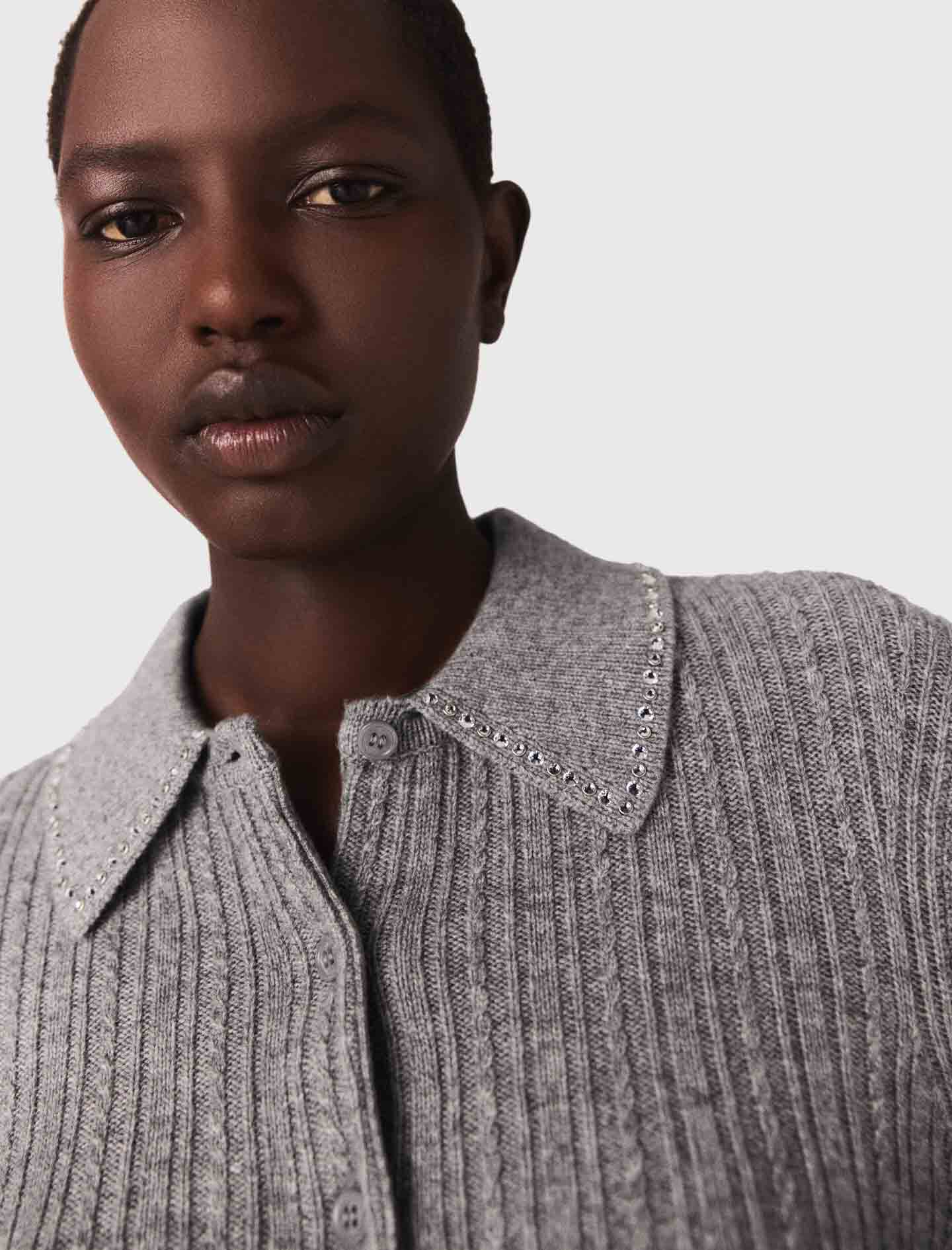 Cardigan con cuello de diamantes sintéticos