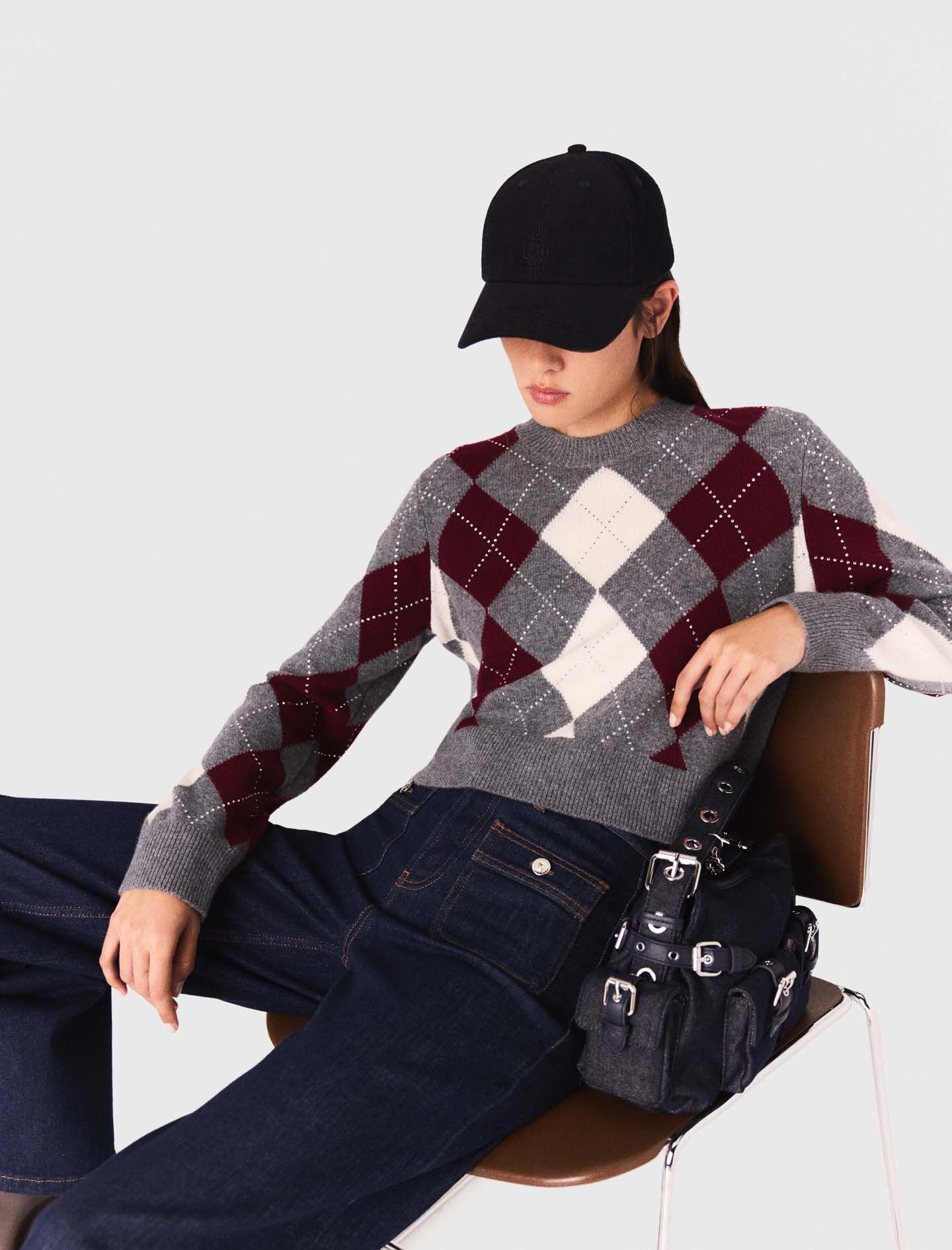 Sweater de patrón argyle corto