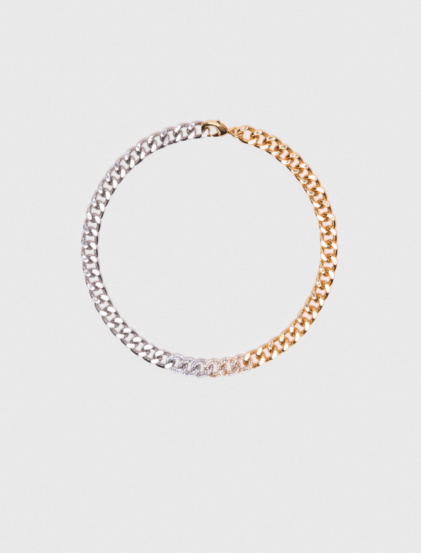 Collar de eslabón con diamantes de imitación bicolor