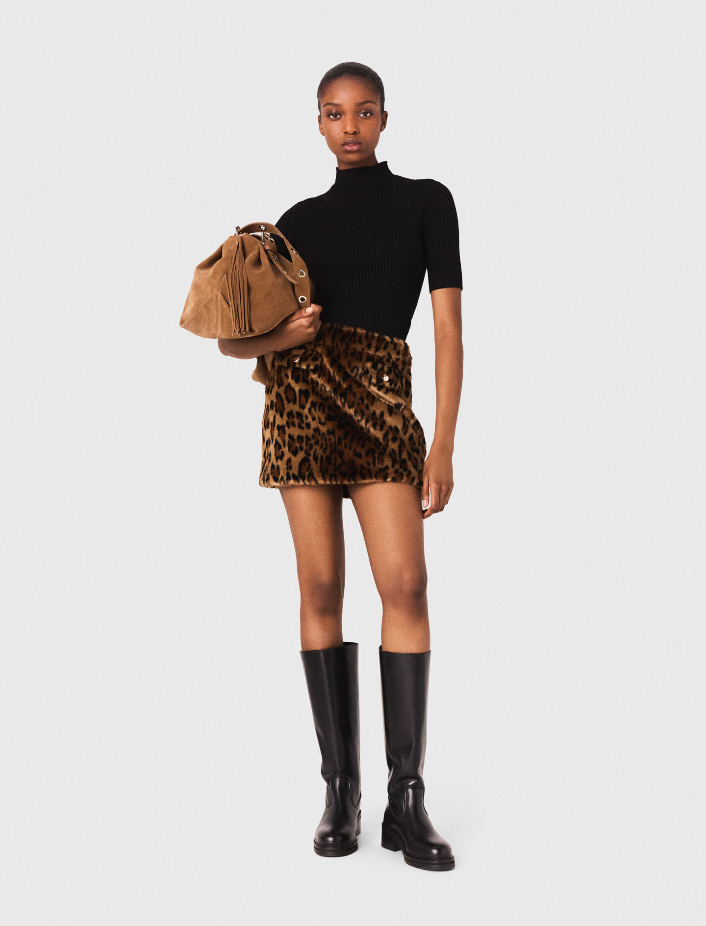 Mini falda de piel sintética con estampado de leopardo