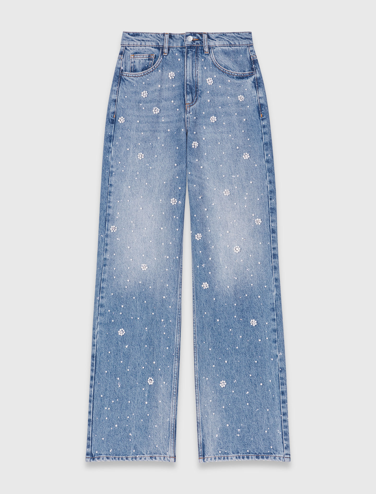 Pantalones vaqueros con pernera ancha bordados