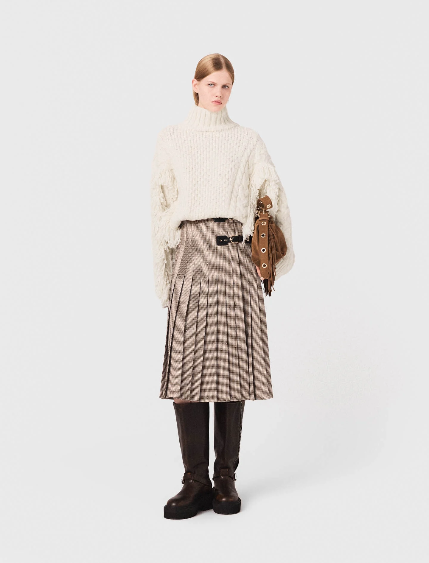 Falda midi plisada con cuadros