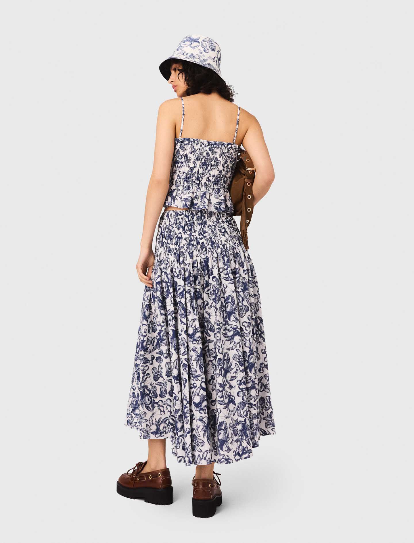 Falda maxi con estampado de frutas